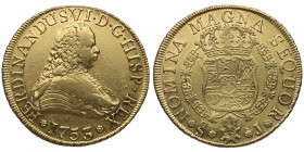 1753. Fernando VI (1746-1759). Santiago. 8 escudos. J. Au. EBC / EBC-. Est.2300.