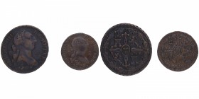 1776 y 1777. Carlos III (1759-1788). Segovia. Lote de dos monedas: 2 y 4 maravedís. A&C 419. Cu. MBC. Est.30.