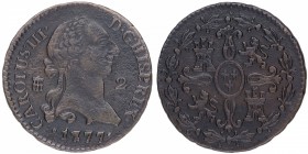 1777. Carlos III (1759-1788). Segovia. 2 maravedís. A&C 342. Cu. EBC-. Est.20.