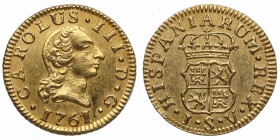 1761. Carlos III (1759-1788). 1/2 escudo. A&C 227. Au. Muy bella. Brillo Original. SC- / EBC+. Est.350.