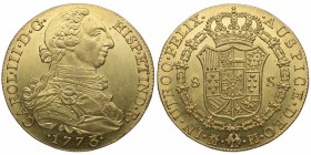 1773. Carlos III (1759-1788). Madrid. 8 escudos. A&C 202. Au. Insignificante e ínfima limadura en canto. Bellísima. Pleno Brillo Original. SC-. Est.25...
