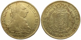 1778. Carlos III (1759-1788). México . 8 escudos. FF. Au. Ensayador y ceca INVERTIDA. Muy escasa. EBC / EBC-. Est.1700.