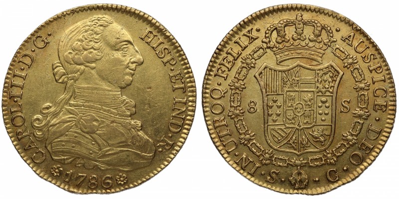 1786. Carlos III (1759-1788). Sevilla. 8 escudos. A&C 227. Au. Bella. Brillo Ori...