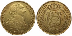 1786. Carlos III (1759-1788). Sevilla. 8 escudos. A&C 227. Au. Bella. Brillo Original. EBC. Est.1600.