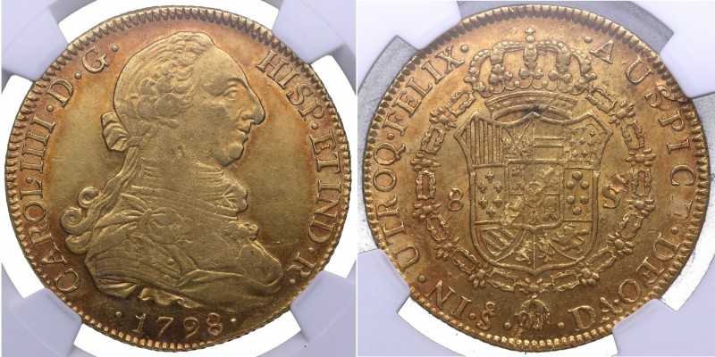 1798. Carlos IV (1788-1808). Santiago. 8 escudos. A&C 227. Au. Bella. Brillo Ori...