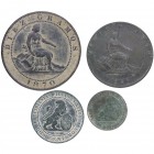 1870. I República. Barcelona. Lote de 4 monedas: 1, 2, 5 y 10 céntimos. OM. A&C 422 a 28. Cu. MBC. Est.15.