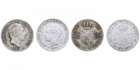 1885 y 1896. Alfonso XII (1874-1885) y Alfonso XIII (1886-1931). Madrid. Lote de 2 monedas: 10 centavos de peso de Filipinas y 10 centavos de peso de ...