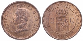 1912*12. Alfonso XIII (1886-1931). Madrid PGV. 2 Céntimos. Cy 17582. Cu . 2,04 g. SC-. Est.12.