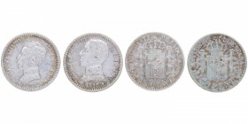 1904 *no visible y 1910 *10. Alfonso XIII (1886-1931). Madrid. Lote de dos monedas de 50 Céntimos. Cy 17604 y Cy 17606. Ag. MBC. Est.10.