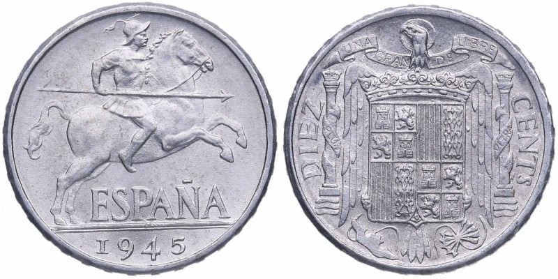 1945. Franco (1939-1975). Madrid. 10 céntimos. Cy 11302. Al. 1,88 g. Muy bella. ...