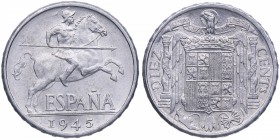 1945. Franco (1939-1975). Madrid. 10 céntimos. Cy 11302. Al. 1,88 g. Muy bella. SC. Est.40.