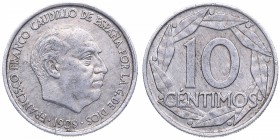 1959. Franco (1939-1975). 10 céntimos. Cu-Ni. Reverso girado 25º a la izquierda. EBC. Est.10.