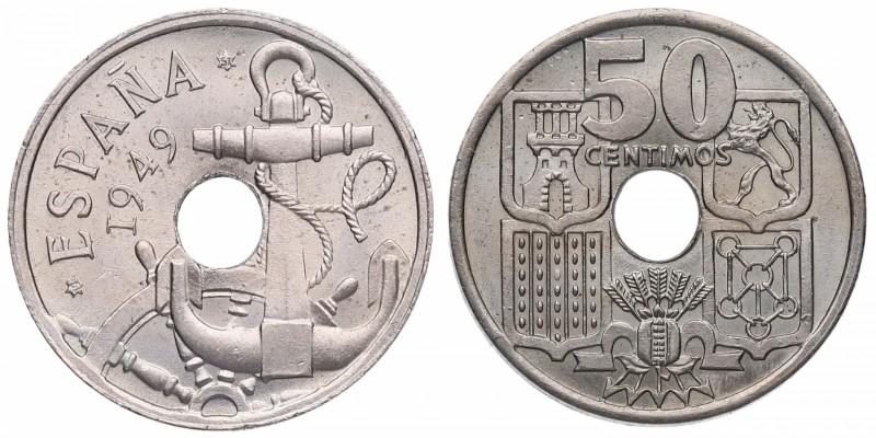 1949*51. Franco (1939-1975). 50 céntimos. Cu-Ni. Variante. Flechas invertidas. S...