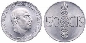 1966*68. Franco (1939-1975). 50 céntimos. Cu-Ni. Error. Girada 25º a la izquierda. SC. Est.15.