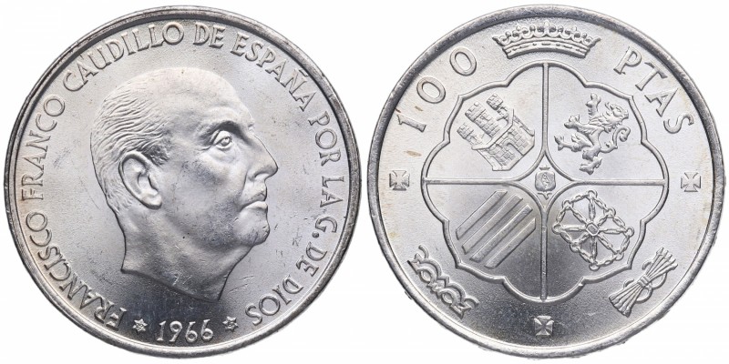 1966*67. Franco (1939-1975). Madrid. 100 pesetas. Cy 11402. Ag. 18,89 g. Bella. ...