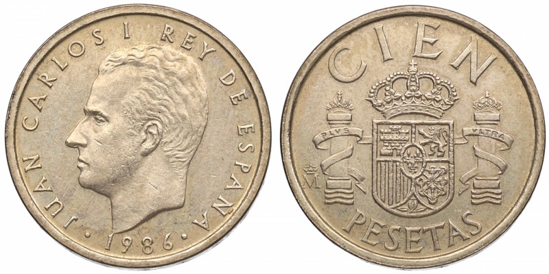 1986. Juan Carlos I (1975-2014). 100 pesetas. Cu-Ni. Variante busto pequeño y fl...