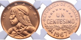 1967. Panamá. 1C. Cu. Encapsulada en NGC en PF 67 RD. PROOF. Est.30.