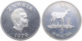 1979. Zambia. 5 Kwacha. Ag. Encapsulada. SC. Est.25.