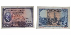 1927. II República (1931-1939). 50 pesetas. Sello República. EBC+. Est.100.