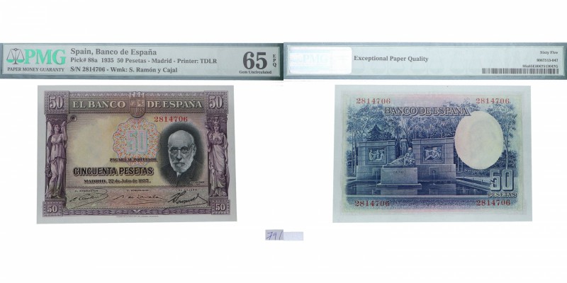 1935. II República (1931-1939). Ramón y Cajal. 50 pesetas. Ed-144. Encapsulado e...