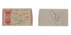 1936. Guerra Civil (1936-1939). Bilbao. 5 pesetas. Abarquillamiento central pero buen ejemplar. EBC /EBC+. Est.120.