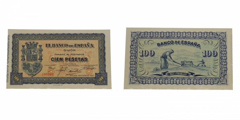 1937. Guerra Civil (1936-1939). Gijón. 100 pesetas. SC. Est.40.