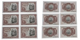 1953. Franco (1939-1975). Madrid. Lote de 6 billetes: 1 peseta. SC. Est.15.