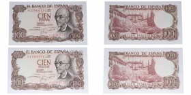 1970. Franco (1939-1975). Pareja de 100 pesetas. Serie especial 9A. Manuel de Falla. SC. Est.40.