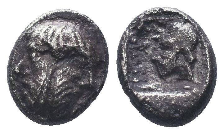 Cilicia, Mallos AR Obol. Circa 440-390 BC. Bearded janiform head / Head (of Bell...
