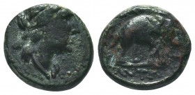 Seleukid Kingdom. 144-142 B.C. AE 

Condition: Very Fine

Weight: 3.10 gr
Diameter: 14 mm