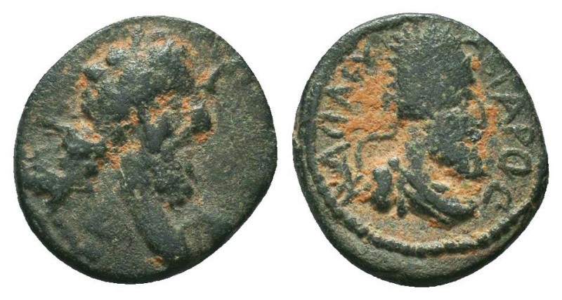 MESOPOTAMIA. Edessa. Septimius Severus with Abgar VIII (193-211). Ae.
Condition:...