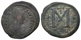Anastasius I, 491-518 AD, AE follis. Constantinople mint.

Condition: Very Fine

Weight: 16.60 gr
Diameter: 36 mm