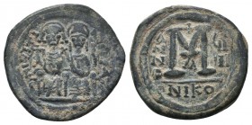 Justin II & Sophia, 565-578 AD.AE Half Follis, Nicomedia mint.

Condition: Very Fine

Weight: 13.00 gr
Diameter: 30 mm