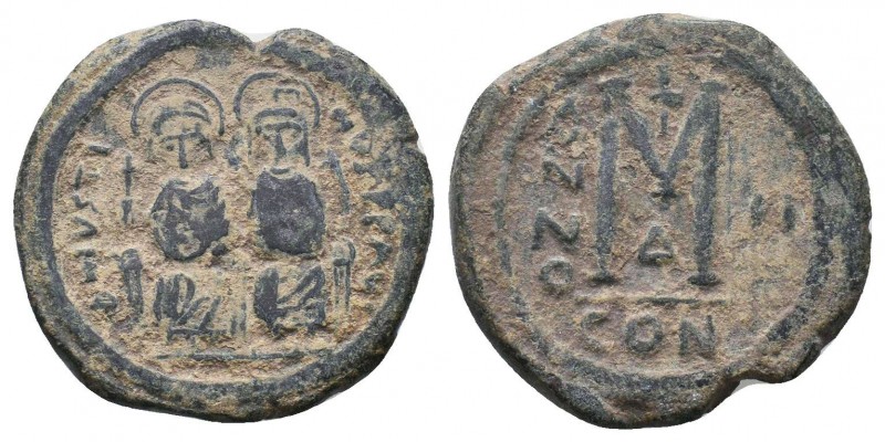 Justin II and Sophia, AE Half Follis. 565-578 AD. AE Follis.Constantinople mint....