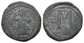 Justinian I, 527-565 AD, AE follis.

Condition: Very Fine

Weight: 17.00 gr
Diameter: 32 mm