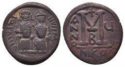Justin II & Sophia, 565-578 AD.AE Half Follis, Nicomedia mint.

Condition: Very Fine

Weight: 11.80 gr
Diameter: 31 mm