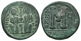 Justin II and Sophia, AE Follis.565-578 AD, 

Condition: Very Fine

Weight: 15.30 gr
Diameter: 30 mm