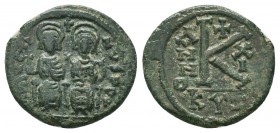 Justin II and Sophia, AE Follis.565-578 AD, 

Condition: Very Fine

Weight: 6.40 gr
Diameter: 23 mm