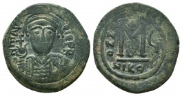 Maurice Tiberius, 582-602 AD, AE Follis, 

Condition: Very Fine

Weight: 12.10 gr
Diameter: 31 mm