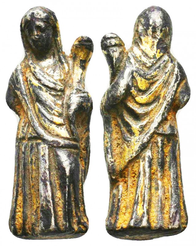 Byzantine Gold Gilted Silver Statue of Virgine Marry, circa 9th - 12th Century A...