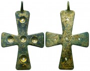 Large Byzantine Cross Pendant with stones inlaid on it but lost in time , circa 9th - 12th Century AD. 

Condition: Very Fine

Weight: 31.70 gr
Diamet...