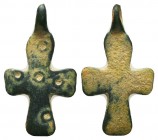 Wearable Byzantine Cross Pendant, , circa 9th - 12th Century AD. 

Condition: Very Fine

Weight: 1.40 gr
Diameter: 27 mm