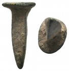 Ancient Roman Bronze Spike , 1st - 2nd C. BC.

Condition: Very Fine

Weight: 3.50 gr
Diameter: 23 mm