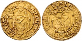 Leonhard von Keutschach 1495 - 1519
 Goldgulden 1500 Typ, Unter vierstelliger Jahreszahl geviertes Wappen – stehender Hl. Rupert – unten Familienwapp...
