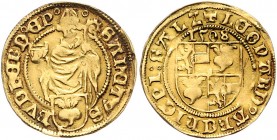 Leonhard von Keutschach 1495 - 1519
 Goldgulden 1508 Typ, Unter vierstelliger Jahreszahl geviertes Wappen – stehender Hl. Rupert – unten Familienwapp...