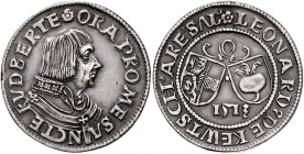 Leonhard von Keutschach 1495 - 1519
 1/2 Guldiner 1513 Typ 3, Brustbild Leonhards von rechts – Stifts- und Familienwappen mit einem Band verbunden ne...