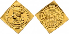 Matthäus Lang von Wellenburg 1519 - 1540
 4 Dukaten Klippe 1522 Typ 2, Brustbild Matthäus mit Birett nach links – geviertes Wappen unter Kardinalshut...