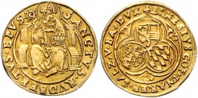 Ernst Herzog (Prinz) von Bayern 1540 - 1554
 Goldgulden o.J. Typ, Drei Wappen, oben Stift, unten links der bayerische Löwe, rechts die Wecken, im Dre...