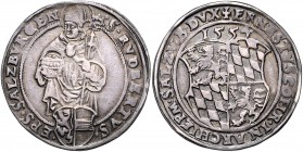 Ernst Herzog (Prinz) von Bayern 1540 - 1554
 1/2 Guldiner 1554 Typ, Geviertes Familienwappen, oben Jahreszahl – stehender Hl. Rupert, unten Stiftswap...