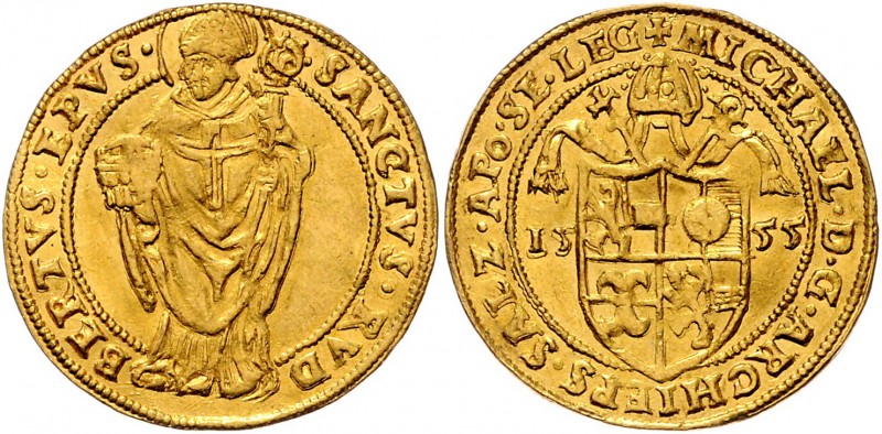 Michael von Kuenburg 1554 - 1560
 2 Dukaten 1555 Typ 2, Geviertes Wappen unter ...